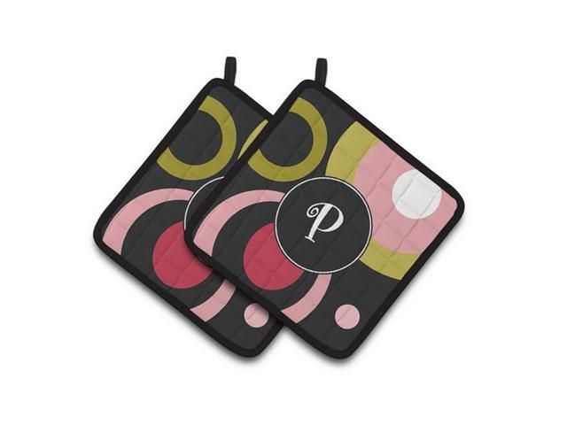 Carolines Treasures AM1001-PPTHD Letter P Monogram - Retro in Black Pair of Pot Holders 75 x 3 x 75 in