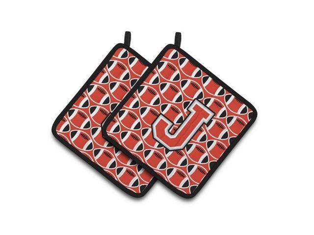 Carolines Treasures CJ1067-JPTHD Letter J Football Scarlet & Grey Pair of Pot Holders 75 x 3 x 75 in