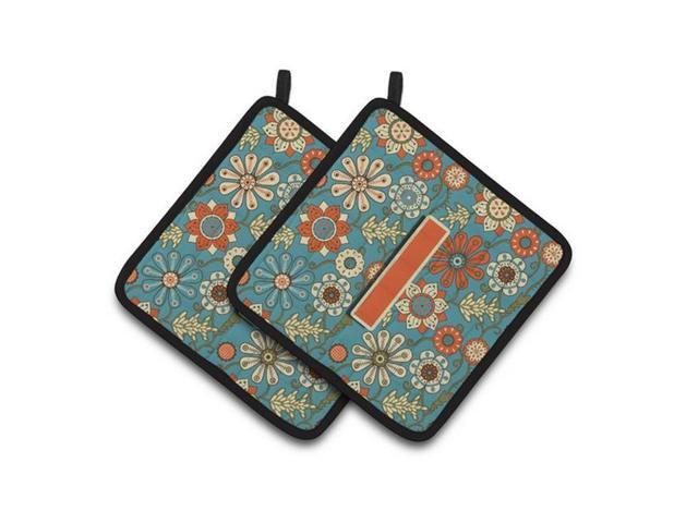 Carolines Treasures CJ2012-IPTHD Letter I Flowers Retro Blue Pair of Pot Holders 75 x 3 x 75 in