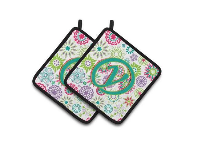 Carolines Treasures CJ2011-YPTHD Letter Y Flowers Pink Teal Green Initial Pair of Pot Holders 75 x 3 x 75 in
