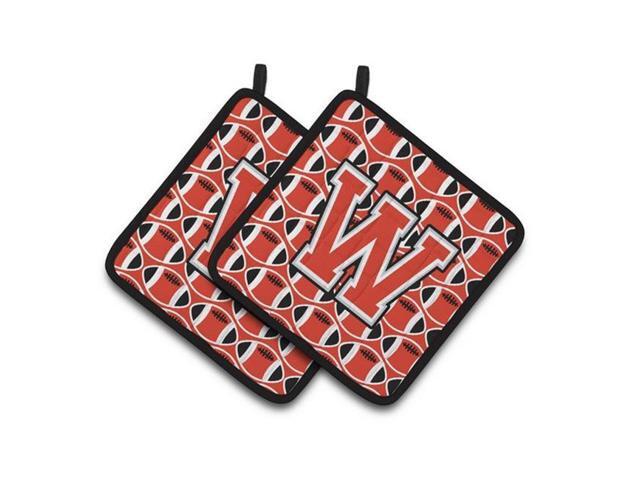 Carolines Treasures CJ1067-WPTHD Letter W Football Scarlet & Grey Pair of Pot Holders 75 x 3 x 75 in