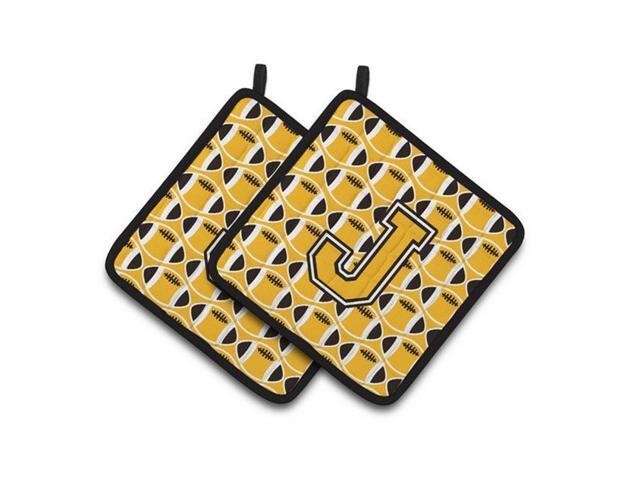 Carolines Treasures CJ1080-JPTHD Letter J Football Black Old Gold & White Pair of Pot Holders 75 x 3 x 75 in