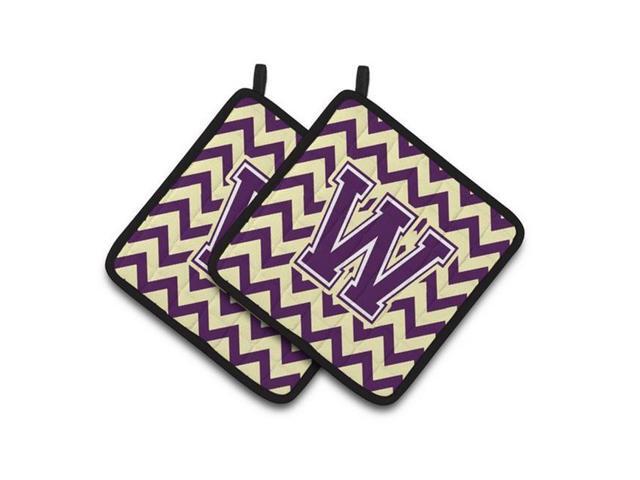 Carolines Treasures CJ1058-WPTHD Letter W Chevron Purple & Gold Pair of Pot Holders 75 x 3 x 75 in