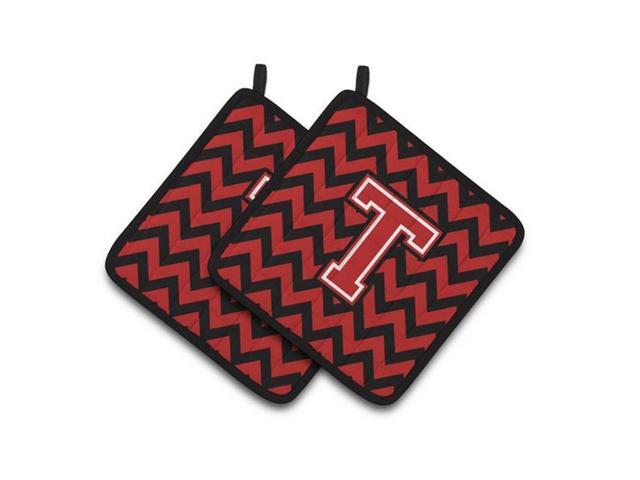 Carolines Treasures CJ1047-TPTHD Letter T Chevron Black & Red Pair of Pot Holders 75 x 3 x 75 in