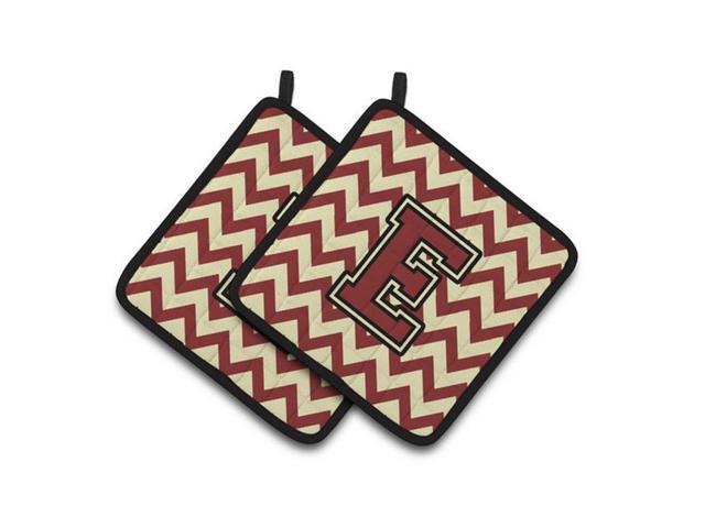 Carolines Treasures CJ1061-EPTHD Letter E Chevron Maroon & Gold Pair of Pot Holders 75 x 3 x 75 in