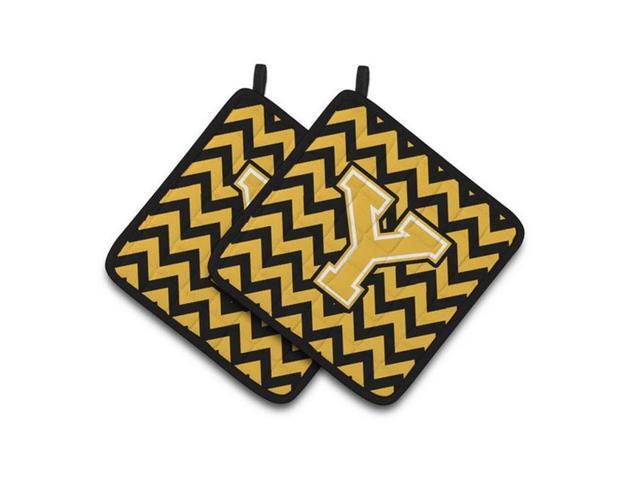 Carolines Treasures CJ1053-YPTHD Letter Y Chevron Black & Gold Pair of Pot Holders 75 x 3 x 75 in