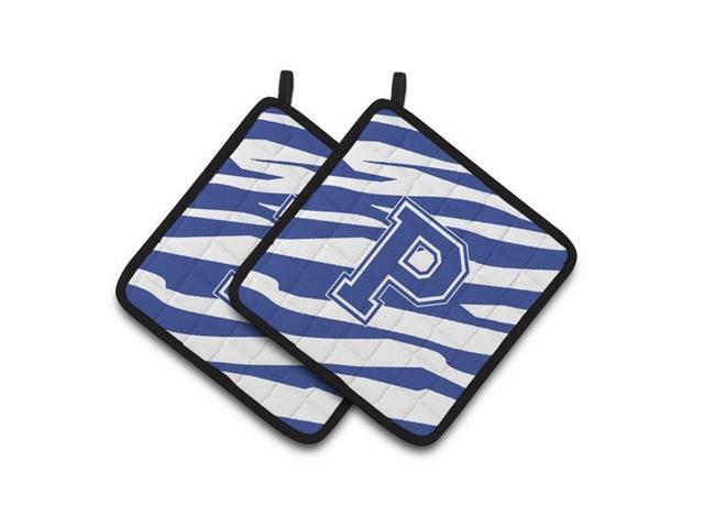Carolines Treasures CJ1034-PPTHD Monogram Initial P Tiger Stripe Blue & White Pair of Pot Holders 75 x 3 x 75 in