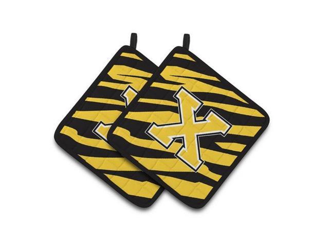 Carolines Treasures CJ1026-XPTHD Monogram Initial X Tiger Stripe - Black Gold Pair of Pot Holders 75 x 3 x 75 in