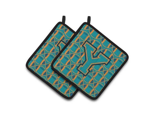Carolines Treasures CJ1063-YPTHD Letter Y Football Aqua Orange & Marine Blue Pair of Pot Holders 75 x 3 x 75 in