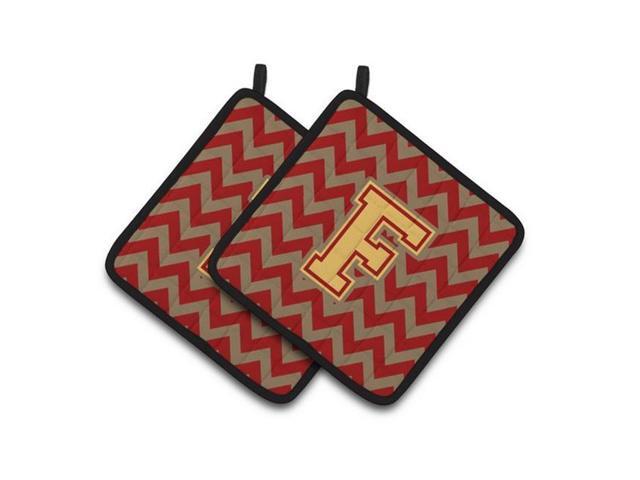 Carolines Treasures CJ1048-FPTHD Letter F Chevron Garnet & Gold Pair of Pot Holders 75 x 3 x 75 in
