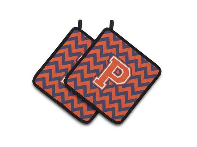 Carolines Treasures CJ1042-PPTHD Letter P Chevron Orange & Blue Pair of Pot Holders 75 x 3 x 75 in