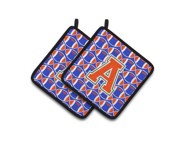 Carolines Treasures CJ1083-APTHD Letter A Football Green Blue & Orange Pair of Pot Holders 75 x 3 x 75 in