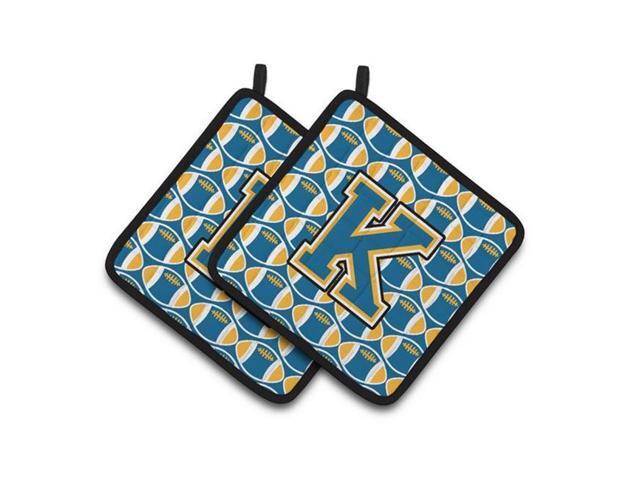 Carolines Treasures CJ1077-KPTHD Letter K Football Blue & Gold Pair of Pot Holders 75 x 3 x 75 in