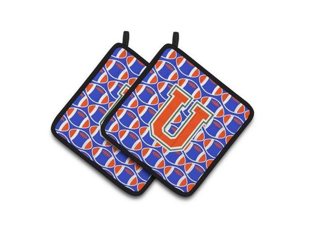Carolines Treasures CJ1083-UPTHD Letter U Football Green Blue & Orange Pair of Pot Holders 75 x 3 x 75 in
