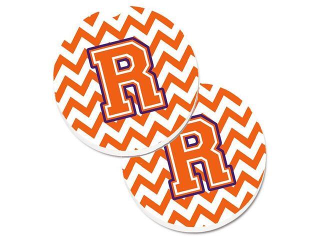 Carolines Treasures CJ1062-RCARC Letter R Chevron Orange & Regalia Set of 2 Cup Holder Car Coaster