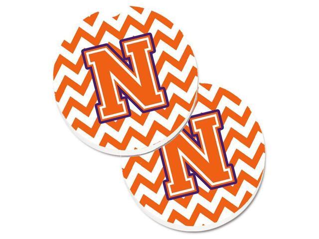 Carolines Treasures CJ1062-NCARC Letter N Chevron Orange & Regalia Set of 2 Cup Holder Car Coaster