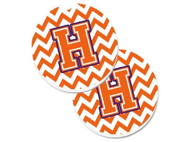 Carolines Treasures CJ1062-HCARC Letter H Chevron Orange & Regalia Set of 2 Cup Holder Car Coaster