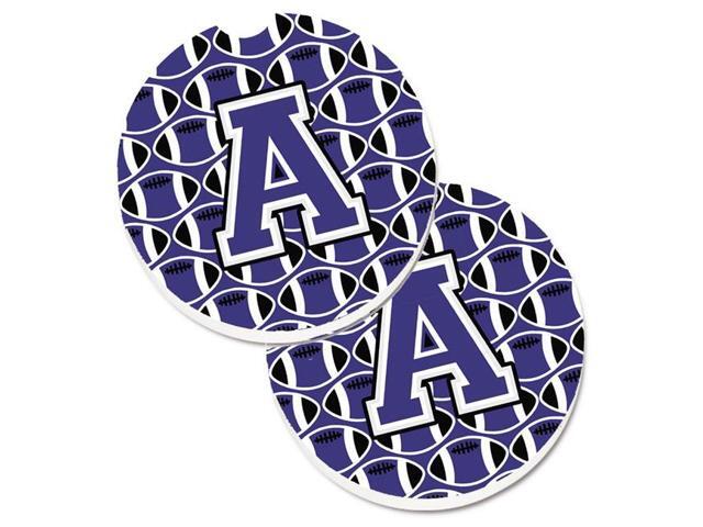 Carolines Treasures CJ1068-ACARC Letter A Football Purple & White Set of 2 Cup Holder Car Coaster