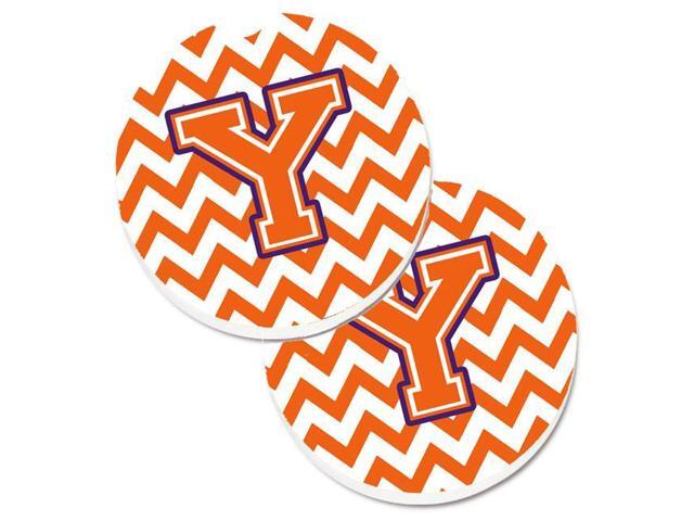 Carolines Treasures CJ1062-YCARC Letter Y Chevron Orange & Regalia Set of 2 Cup Holder Car Coaster