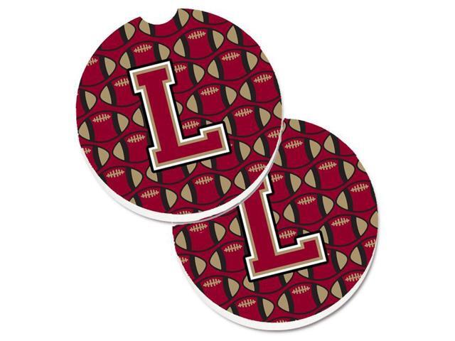 Carolines Treasures CJ1078-LCARC Letter L Football Garnet & Gold Set of 2 Cup Holder Car Coaster