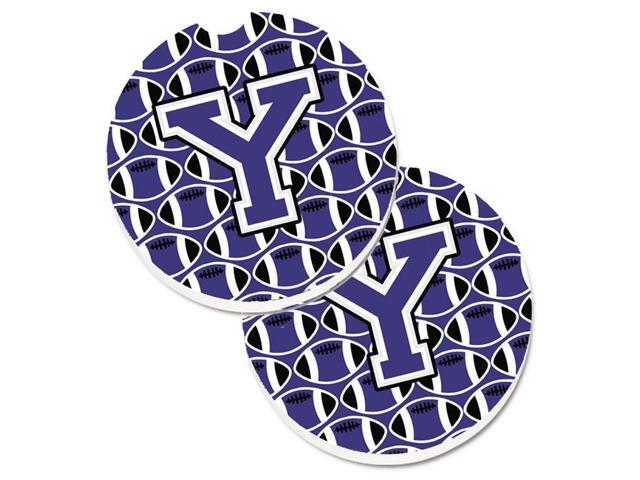 Carolines Treasures CJ1068-YCARC Letter Y Football Purple & White Set of 2 Cup Holder Car Coaster