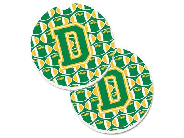 Carolines Treasures CJ1069-DCARC Letter D Football Green & Gold Set of 2 Cup Holder Car Coaster