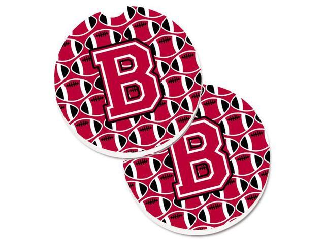 Carolines Treasures CJ1079-BCARC Letter B Football Crimson & White Set of 2 Cup Holder Car Coaster