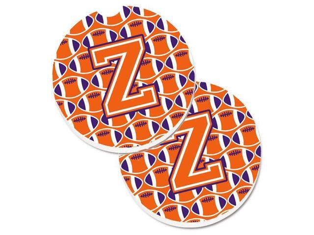Carolines Treasures CJ1072-ZCARC Letter Z Football Orange with White & Regalia Set of 2 Cup Holder Car Coaster