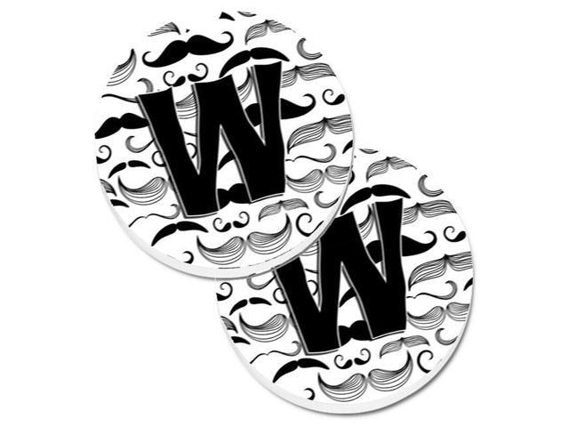 Carolines Treasures CJ2009-WCARC Letter W Moustache Initial Set of 2 Cup Holder Car Coaster