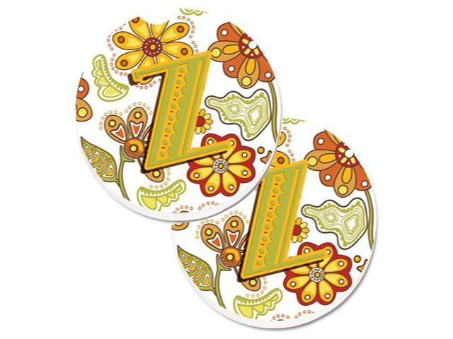 Carolines Treasures CJ2003-ZCARC Letter Z Floral Mustard & Green Set of 2 Cup Holder Car Coaster