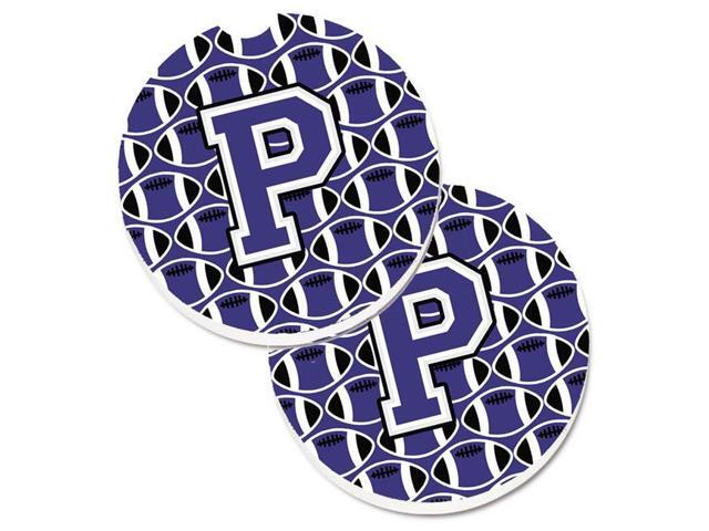 Carolines Treasures CJ1068-PCARC Letter P Football Purple & White Set of 2 Cup Holder Car Coaster