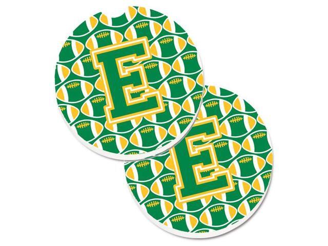 Carolines Treasures CJ1069-ECARC Letter E Football Green & Gold Set of 2 Cup Holder Car Coaster