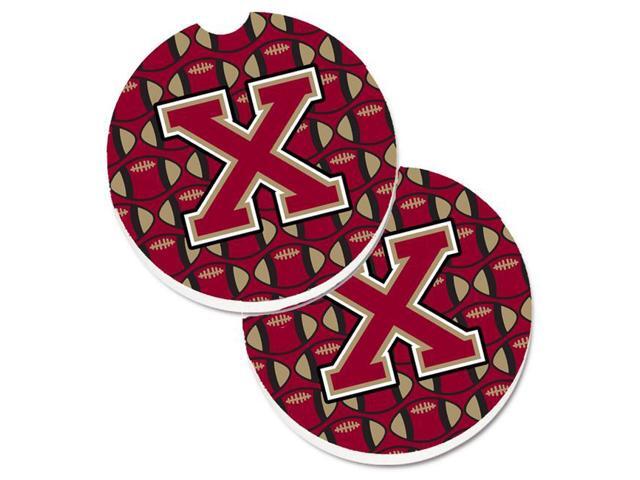 Carolines Treasures CJ1078-XCARC Letter X Football Garnet & Gold Set of 2 Cup Holder Car Coaster