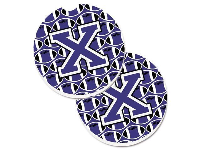 Carolines Treasures CJ1068-XCARC Letter X Football Purple & White Set of 2 Cup Holder Car Coaster