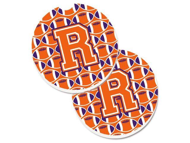 Carolines Treasures CJ1072-RCARC Letter R Football Orange with White & Regalia Set of 2 Cup Holder Car Coaster
