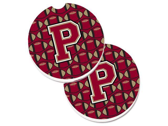 Carolines Treasures CJ1078-PCARC Letter P Football Garnet & Gold Set of 2 Cup Holder Car Coaster
