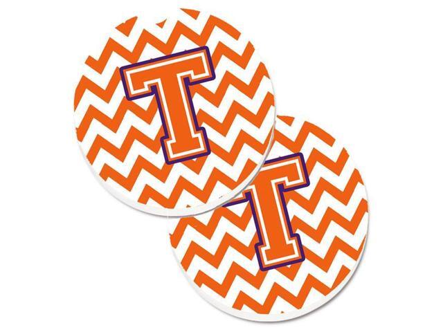 Carolines Treasures CJ1062-TCARC Letter T Chevron Orange & Regalia Set of 2 Cup Holder Car Coaster