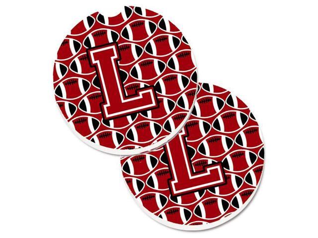 Carolines Treasures CJ1073-LCARC Letter L Football Red with Black & White Set of 2 Cup Holder Car Coaster