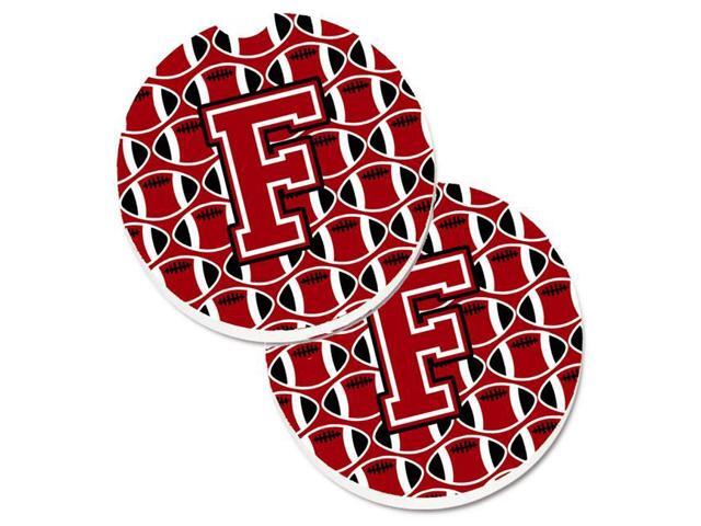 Carolines Treasures CJ1073-FCARC Letter F Football Red with Black & White Set of 2 Cup Holder Car Coaster