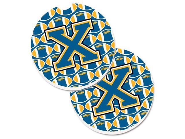 Carolines Treasures CJ1077-XCARC Letter X Football Blue & Gold Set of 2 Cup Holder Car Coaster