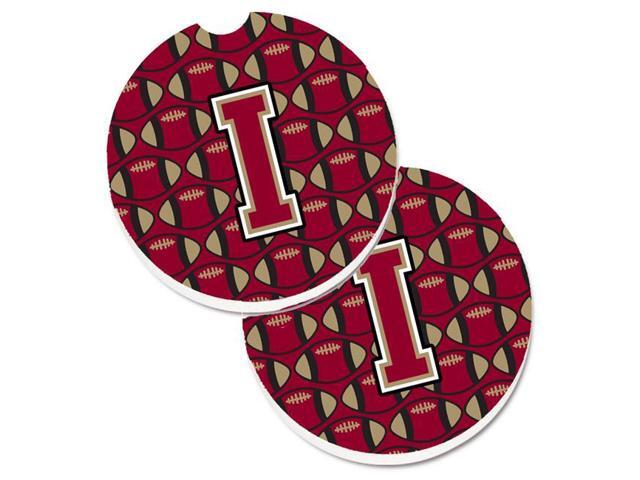 Carolines Treasures CJ1078-ICARC Letter I Football Garnet & Gold Set of 2 Cup Holder Car Coaster
