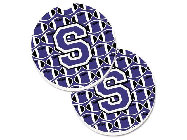 Carolines Treasures CJ1068-SCARC Letter S Football Purple & White Set of 2 Cup Holder Car Coaster