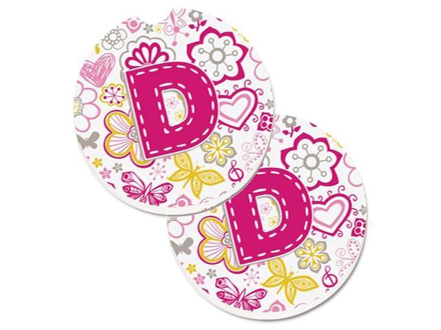 Carolines Treasures CJ2005-DCARC Letter D Flowers & Butterflies Pink Set of 2 Cup Holder Car Coaster