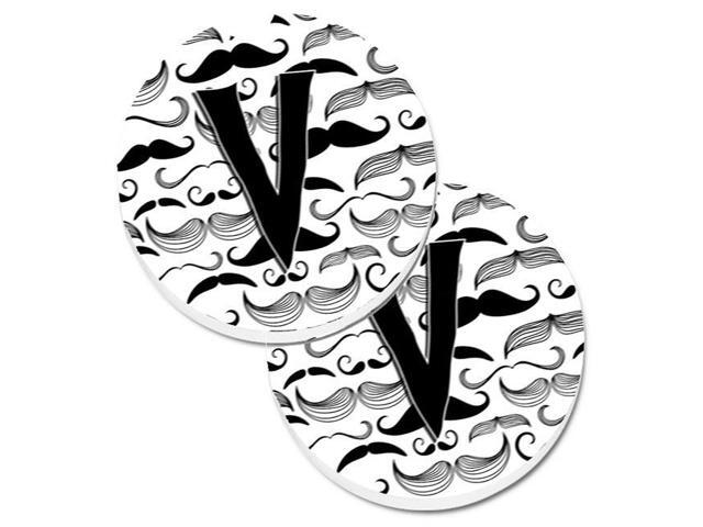 Carolines Treasures CJ2009-VCARC Letter V Moustache Initial Set of 2 Cup Holder Car Coaster