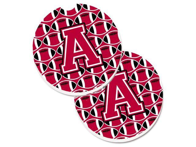 Carolines Treasures CJ1079-ACARC Letter A Football Crimson & White Set of 2 Cup Holder Car Coaster