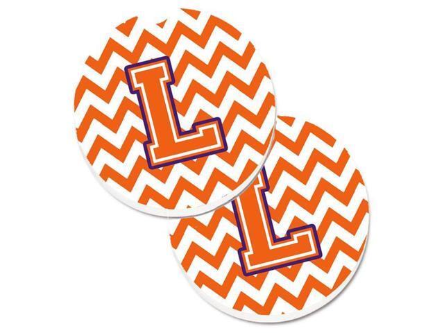 Carolines Treasures CJ1062-LCARC Letter L Chevron Orange & Regalia Set of 2 Cup Holder Car Coaster