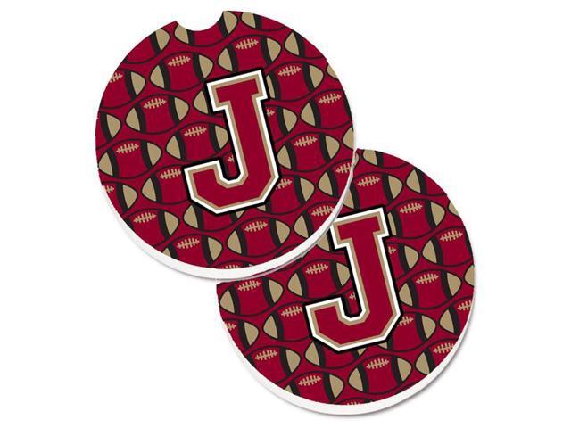 Carolines Treasures CJ1078-JCARC Letter J Football Garnet & Gold Set of 2 Cup Holder Car Coaster