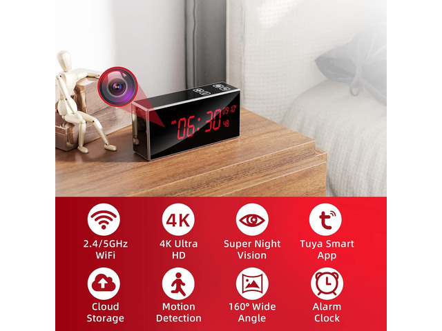 Hidden Camera Clock 1080P Wireless Indoor Security Camera Clock - Night ...