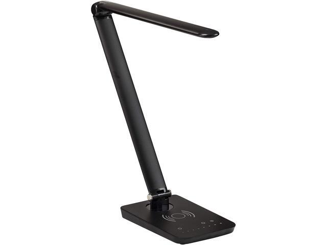 Safco Products Vamp LED Lamp with Pivoting Neck Built-in Wireless Charging Pad USB Port Black