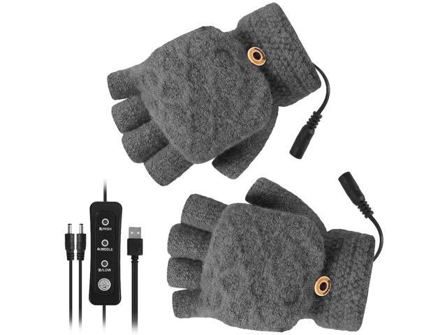 YINUODAY USB Heated Gloves Unisex Mitten Winter Hands Warm Laptop Gloves with 3 Temperature Levels Knitting Heating Hands Full & Half Fingerless